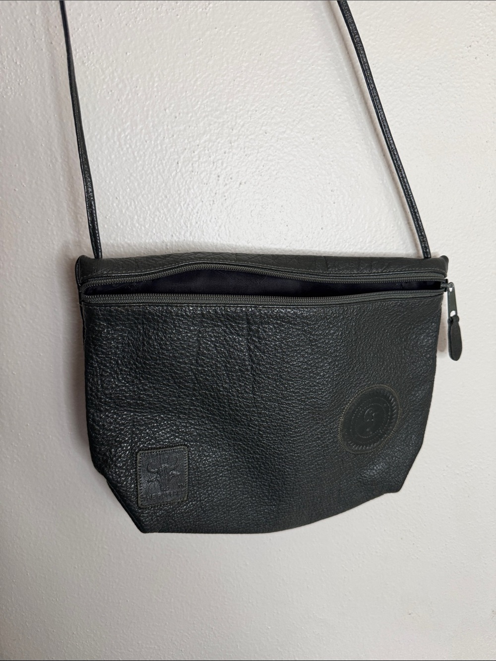 Carlos Falchi Olive Green Pebbled Leather Crossbody Bag
